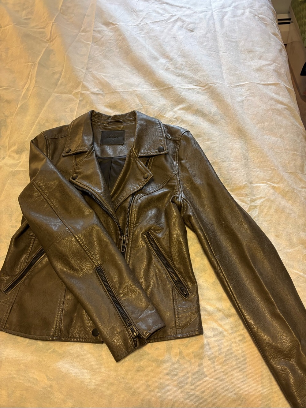 Blank NYC Olive Leather Moto Jacket in Olive Green